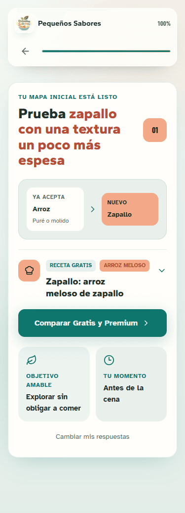 Primera recomendación personalizada de Pequeños Sabores
